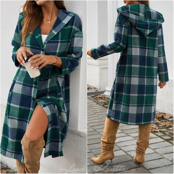 Lovely Rosetta Jackets & Blazers - Green Plaid Whisper Hooded Coat